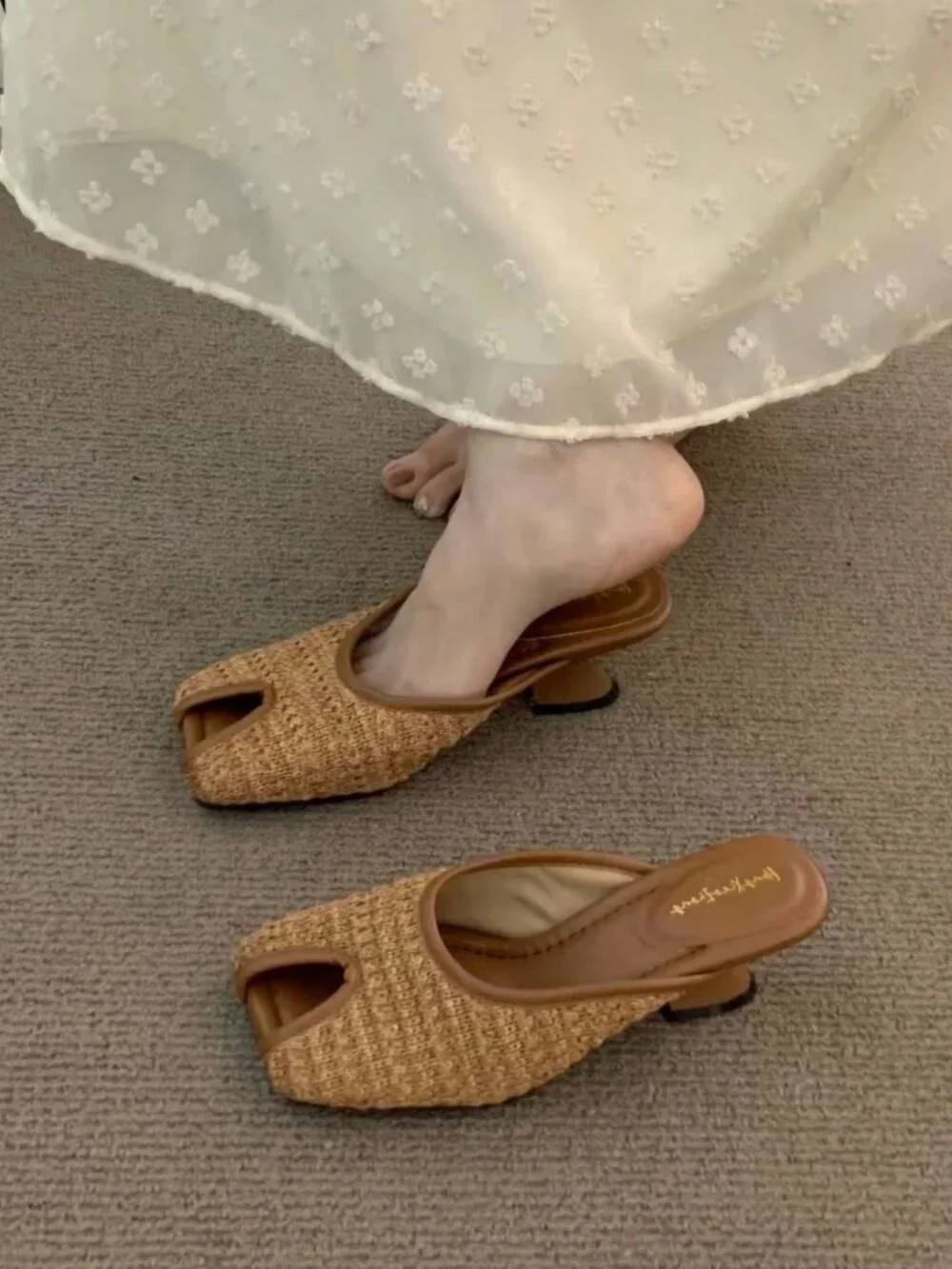 Brown Women's Woven Thick Heel open Toe Sandals - Picture 3 of 3